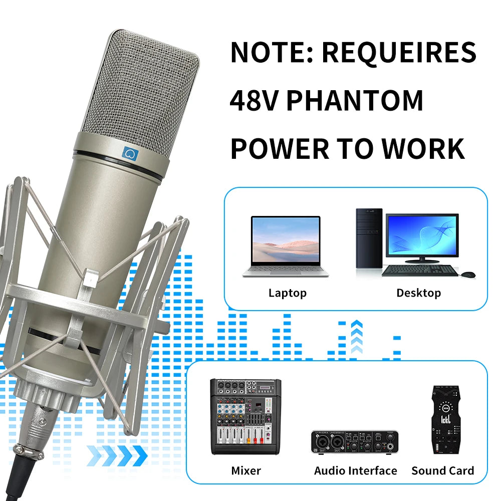 KDES AI XLR Condenser Microphone Professional Cardioid Studio Mic for Recording Podcasting Voice Over Streaming Home Studio