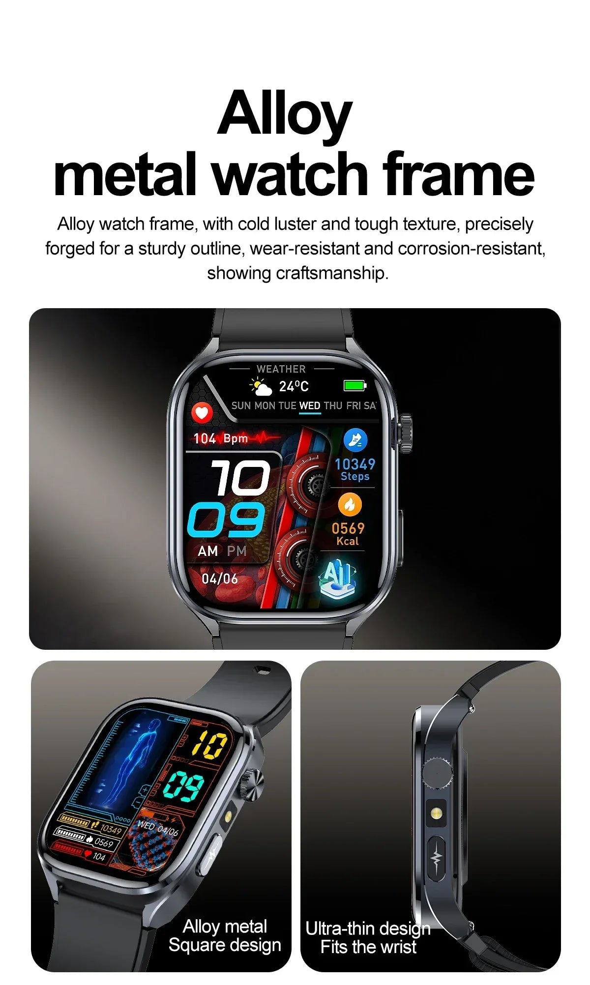 New Uric Acid Blood Lipids AI-GPT ECG Smartwatch Micro Physical Examination Body Analysis Men BT Call LED Flashlight Smartwatch