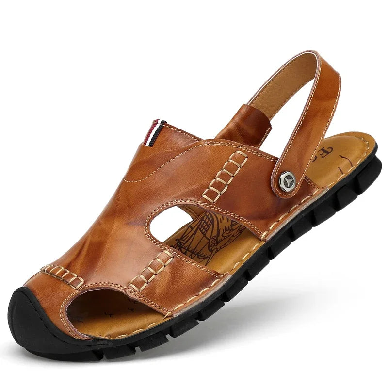 Men Sandals Summer Leather Men Shoes Breathable Walking Beach Slippers Outdoor Sandals Flat Casual  High Quality Fashion Sandals