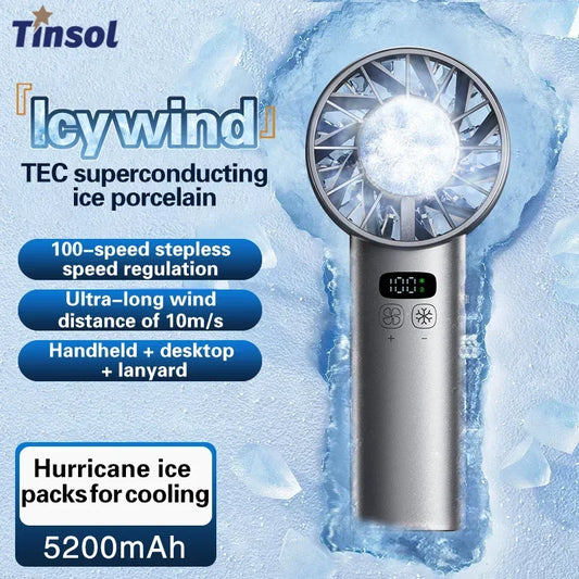TINSOL Ice-cooling high-speed handheld fan 5200mAh portable mini fan, suitable for travel, camping, and outdoors by PDG ibma