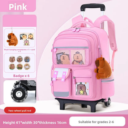 Children Cartoon School Backpack with Wheels Students Bags for Girls Boys Trolley Bag Cute Schoolbag Rolling Wheeled Backpacks