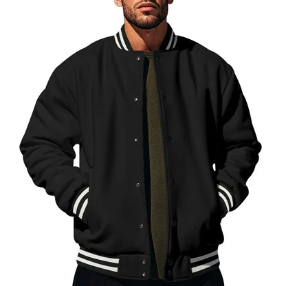 Men's Baseball Jacket with Stand-up Collar Button, Flight Jacket Monochromatic Loose, Casual, American Sports, Autumn and Winter
