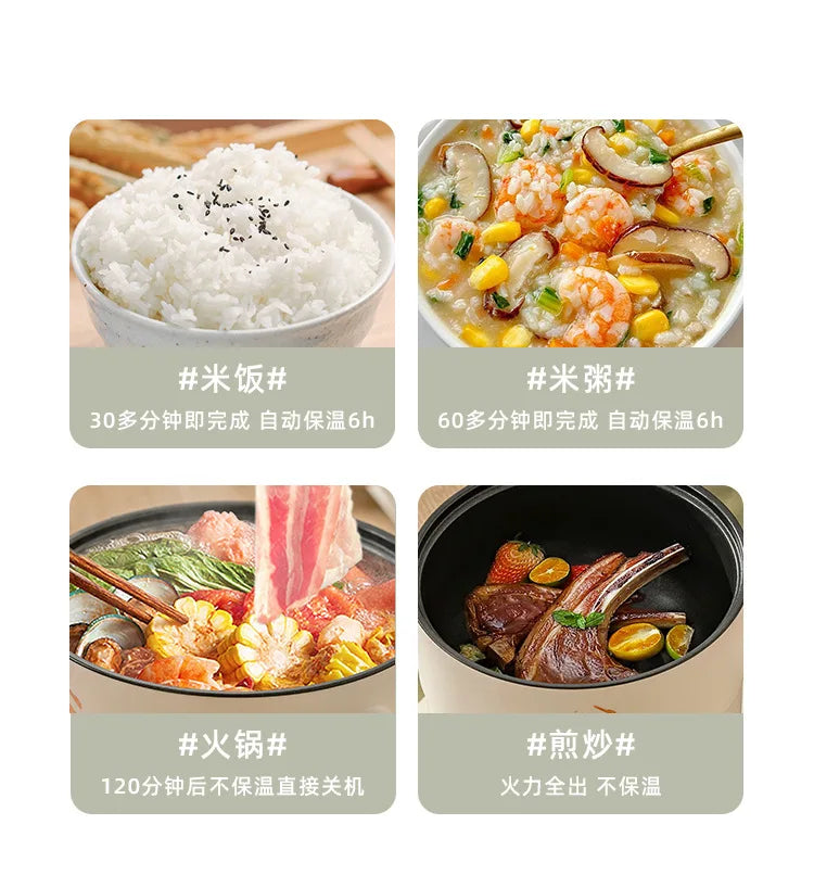 220V 1.8L Ball Handle Electric Heating Pot Multi-functional Household Rice Cooker Easy To Clean 4-in-1 Steaming Frying Rinsing
