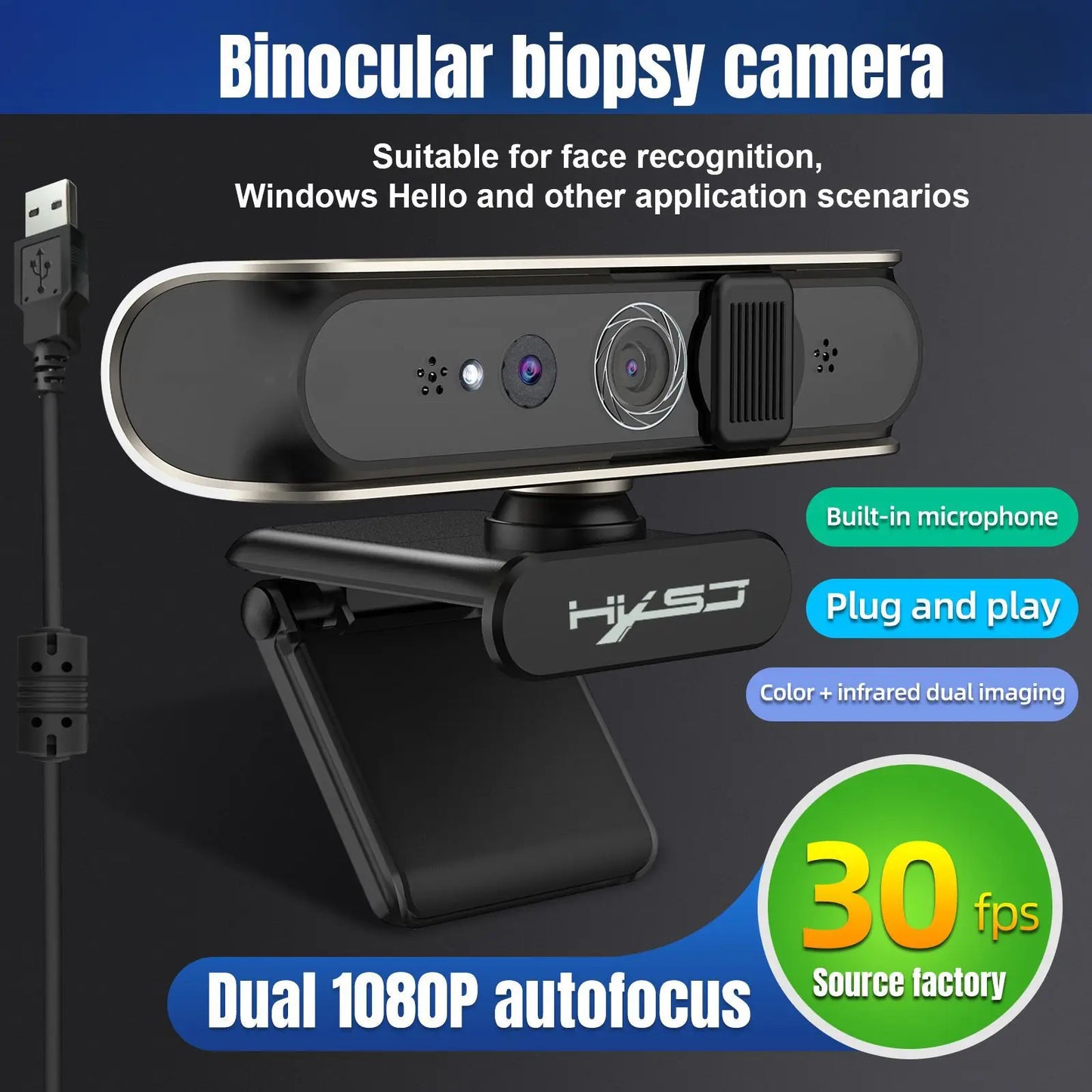 30FPS Online Mini USB Face Recognition 5 Million Built-in Microphone Autofocus Camera Windows Hello Auto-Unlock Webcam For PC