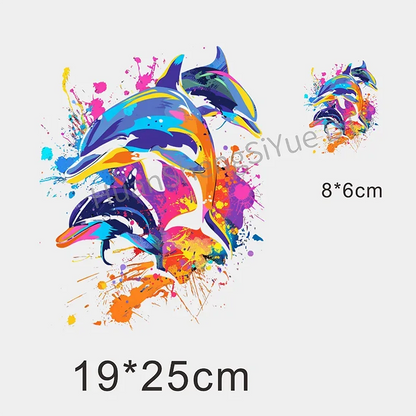 Color Fluid Painting Ironing Sticker Clothes DTF Fashion T-shirt Hoodie DIY Jacket Patch Hot Paste Paper Waterproof