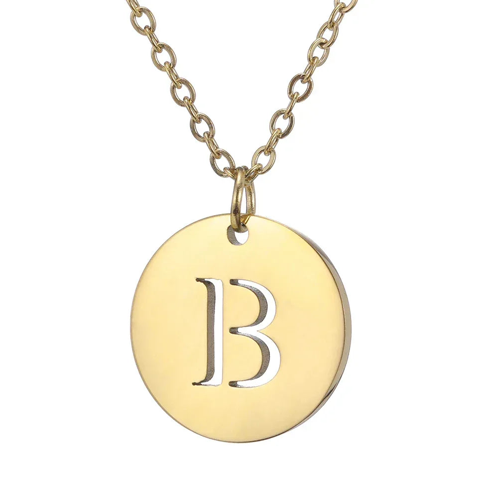 New Trend Stainless Steel Gold Silver Color Initials Necklace Hollow Round 26 Letter Pendant Necklace Jewelry Christmas Gift