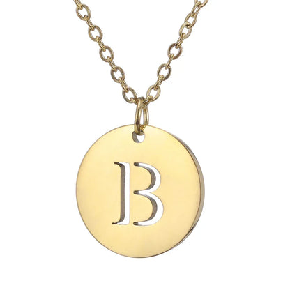 New Trend Stainless Steel Gold Silver Color Initials Necklace Hollow Round 26 Letter Pendant Necklace Jewelry Christmas Gift