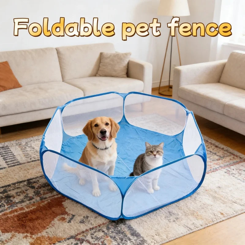 Foldable Open Pet Playpen Portable Transparent Pet Cage Yard Fence for Dog Cat Rabbit Hamster Guinea Pig Indoor Outdoor