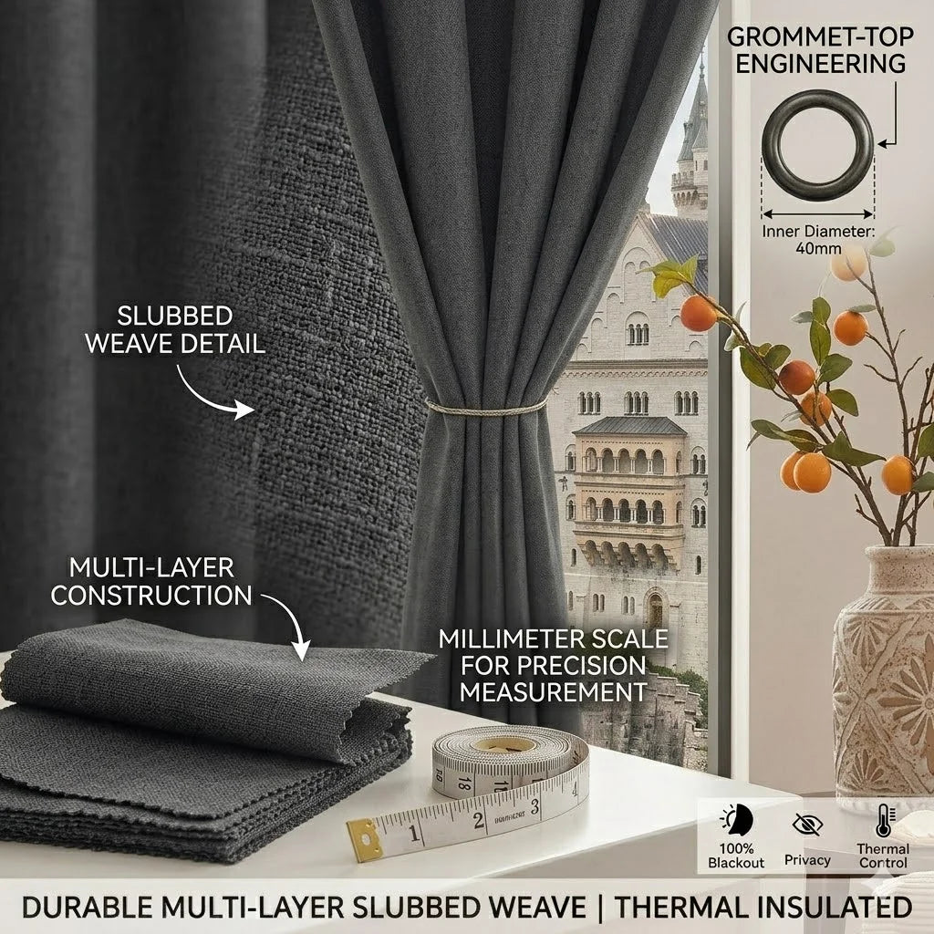 Jinchan Single Panel Faux Linen Blackout Curtain, Metal Grommet Top Room Darkening Drapes, Thermal Insulated Shield(Grey/Beige)
