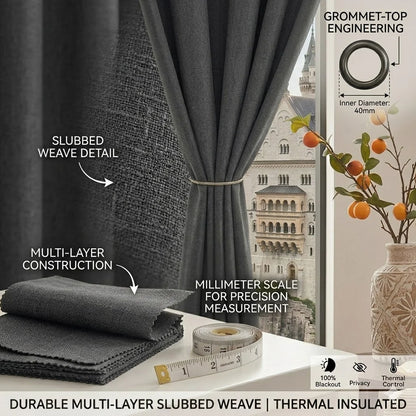 Jinchan Single Panel Faux Linen Blackout Curtain, Metal Grommet Top Room Darkening Drapes, Thermal Insulated Shield(Grey/Beige)