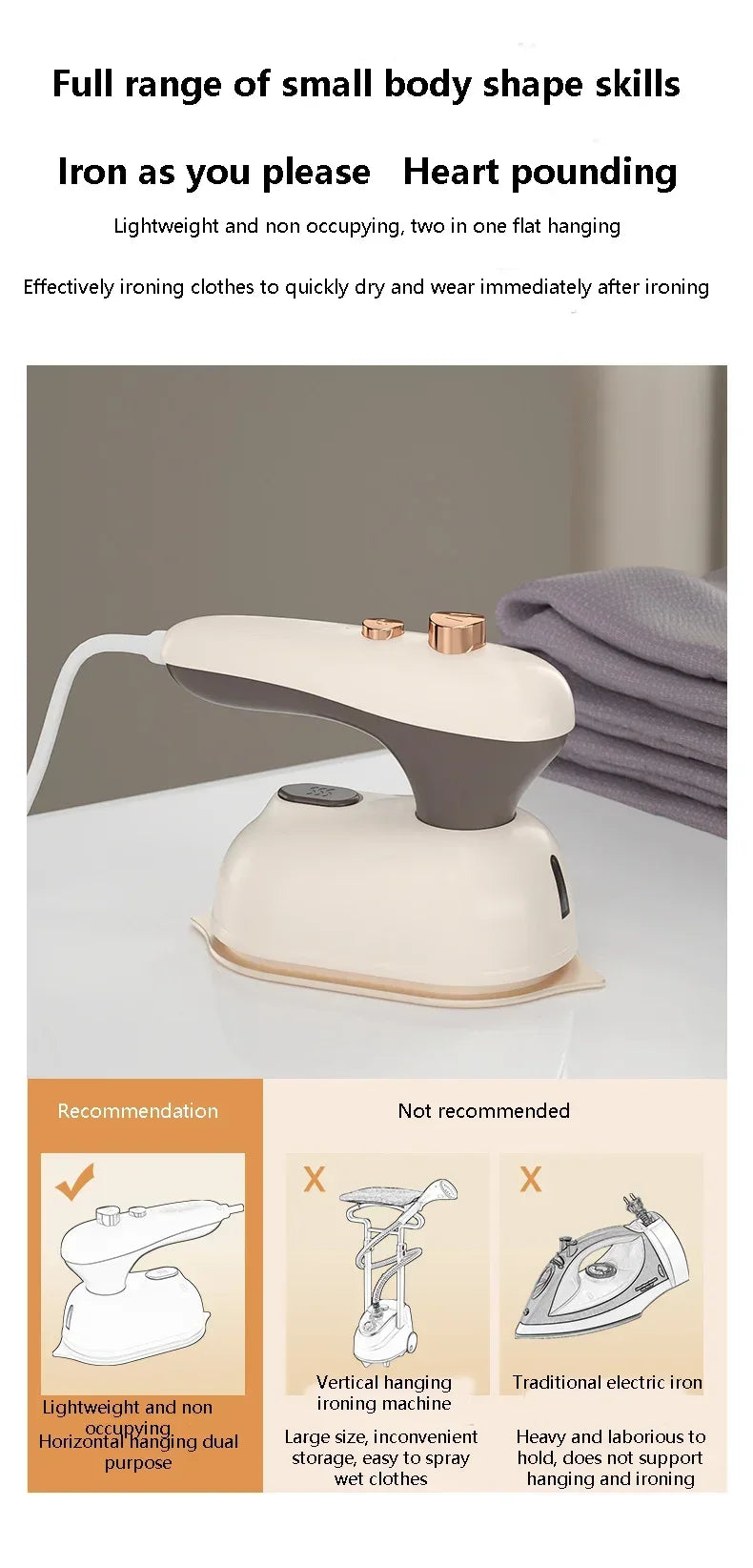 Mini Electric Iron Household Handheld Steam Iron Foldable Wet Dry Ironing Machine Portable Travel Fast Heating Handheld Iron