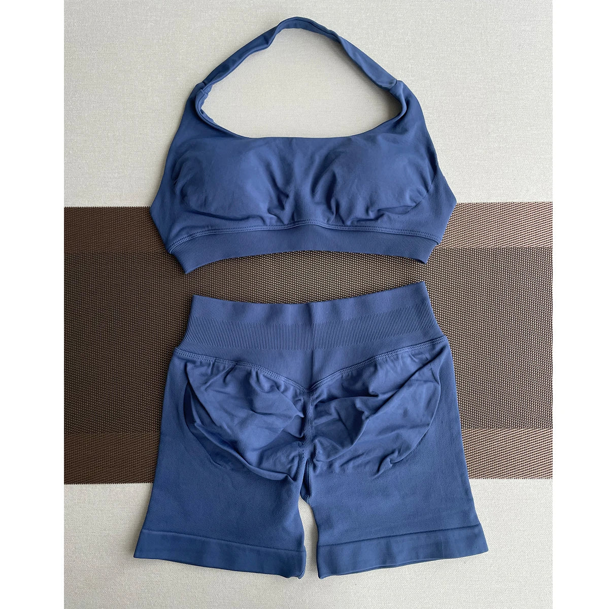 2 Pieces Yoga Gym Set Women Seamless Strappy Yoga Bra High Waist Workout Scrunch Shorts Sports Set Fitness Clothes Sportswear