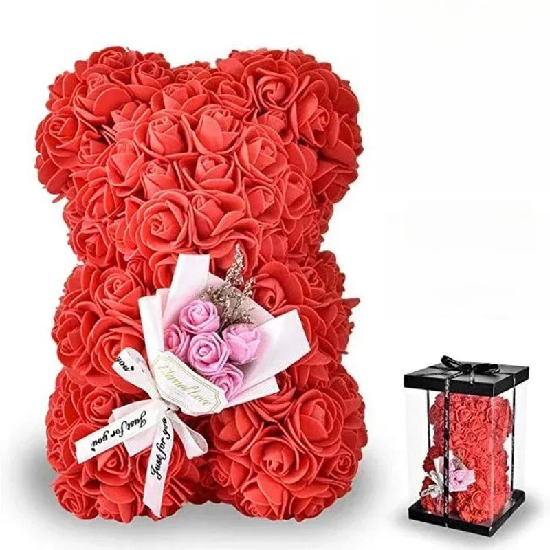 Hot 25cm Foam Rose Bear Desktop Ornament Gift Valentine's Day Home Wedding Party Fake Flower Decoration Figurine Atmosphere Prop