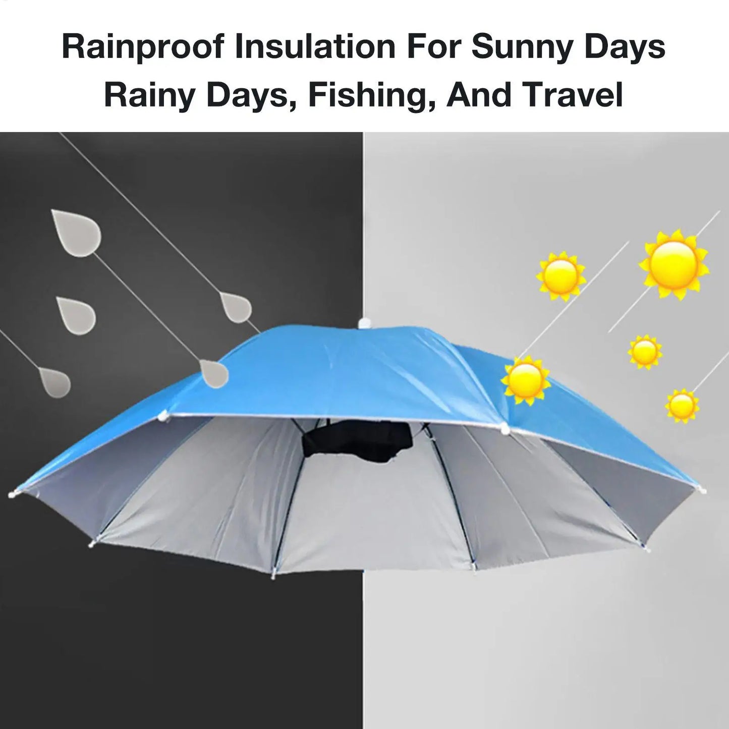 Foldable Head Umbrella Hat Portable Foldable Rain Umbrella Hat Outdoor Fishing Sunshade Hat for Golf Gardening Camping