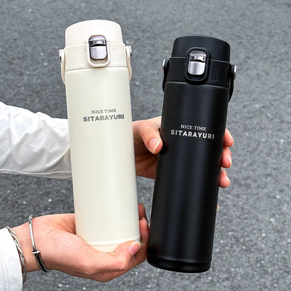 1 PC Stainless Steel Vacuum Flask, 500ml Pop-Up Direct Drink Insulated Bottle with Wide Handle, Outdoor Portable Sports Bottle