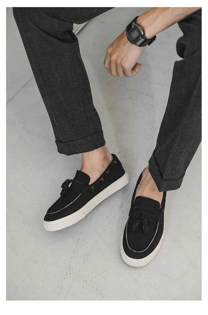 2025 Men Flat Loafers Frosted Suede Flat Shoes Comfortable Non Slip Trendy Fashion Loafers Lightweight Outdoor Casual Shoes