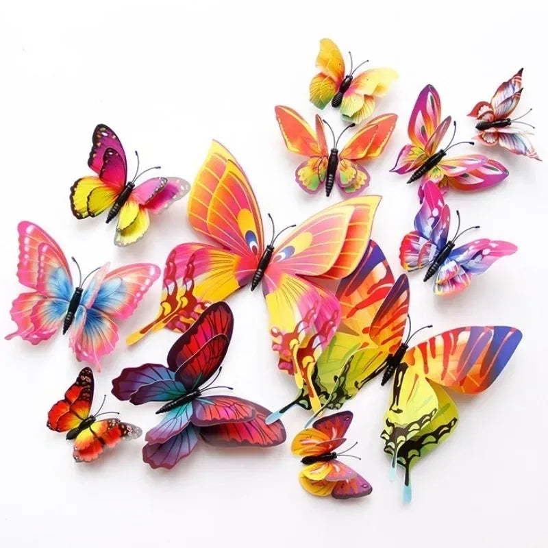 Magentic 3D Double-layer Butterfly Wall Stickers Magnet Refrigerator Stickers Home Girl Kids Room Wedding Christmas Decoration