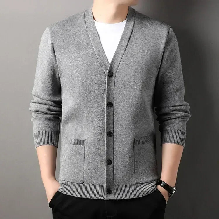 Men's  Autumn and Winter Casual Design Cardigan Thick Long Sleeved Button Up Jacket Cardigan Sweater
