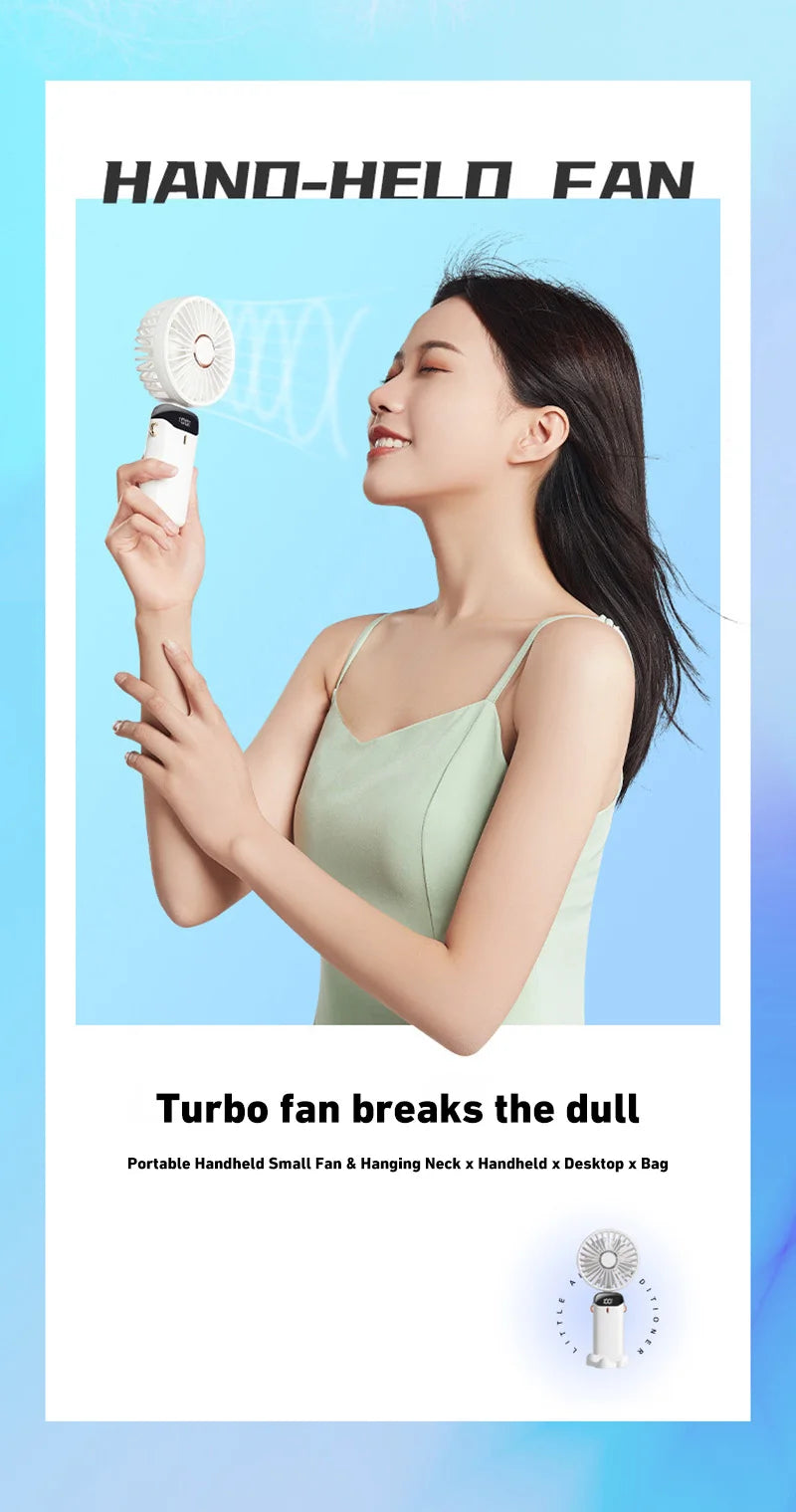 2026 New Handheld Mini Fan Foldable Neck Hanging Fans 5 Speed USB Rechargeable Fan with Phone Stand and Display Screen 1800mAh