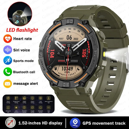 2025 New Sport Smart Watch Men 360*360 HD Screen Flashlight Health Monitoring IP68 Waterproof Heart Rate BT Call Smartwatch Man