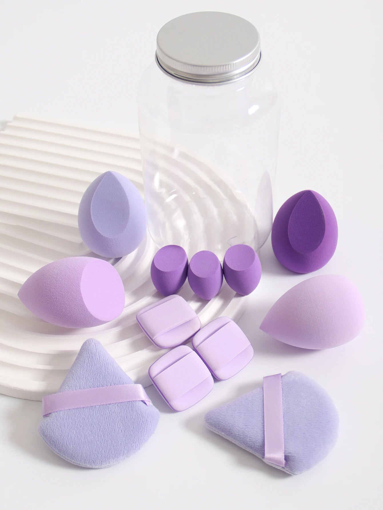 12Pcs Makeup Sponge Set with Storage Jar Latex-Free, Makeup Sponge Finger Puff, Dual-Use Wet & Dry Foundation Cosmetic Puffs