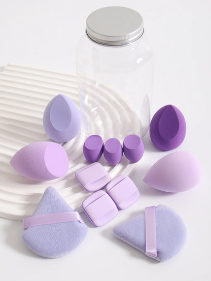 12Pcs Makeup Sponge Set with Storage Jar Latex-Free, Makeup Sponge Finger Puff, Dual-Use Wet & Dry Foundation Cosmetic Puffs