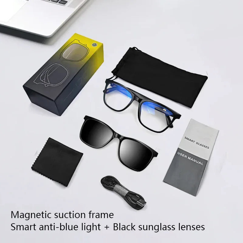 CLLOIO Bluetooth Smart Prescription Glasses Magnet Clip On Polarized Myopia Eyewear Anti Blue Light Progressive Reading Glasses