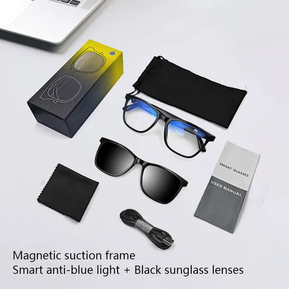 CLLOIO Bluetooth Smart Prescription Glasses Magnet Clip On Polarized Myopia Eyewear Anti Blue Light Progressive Reading Glasses