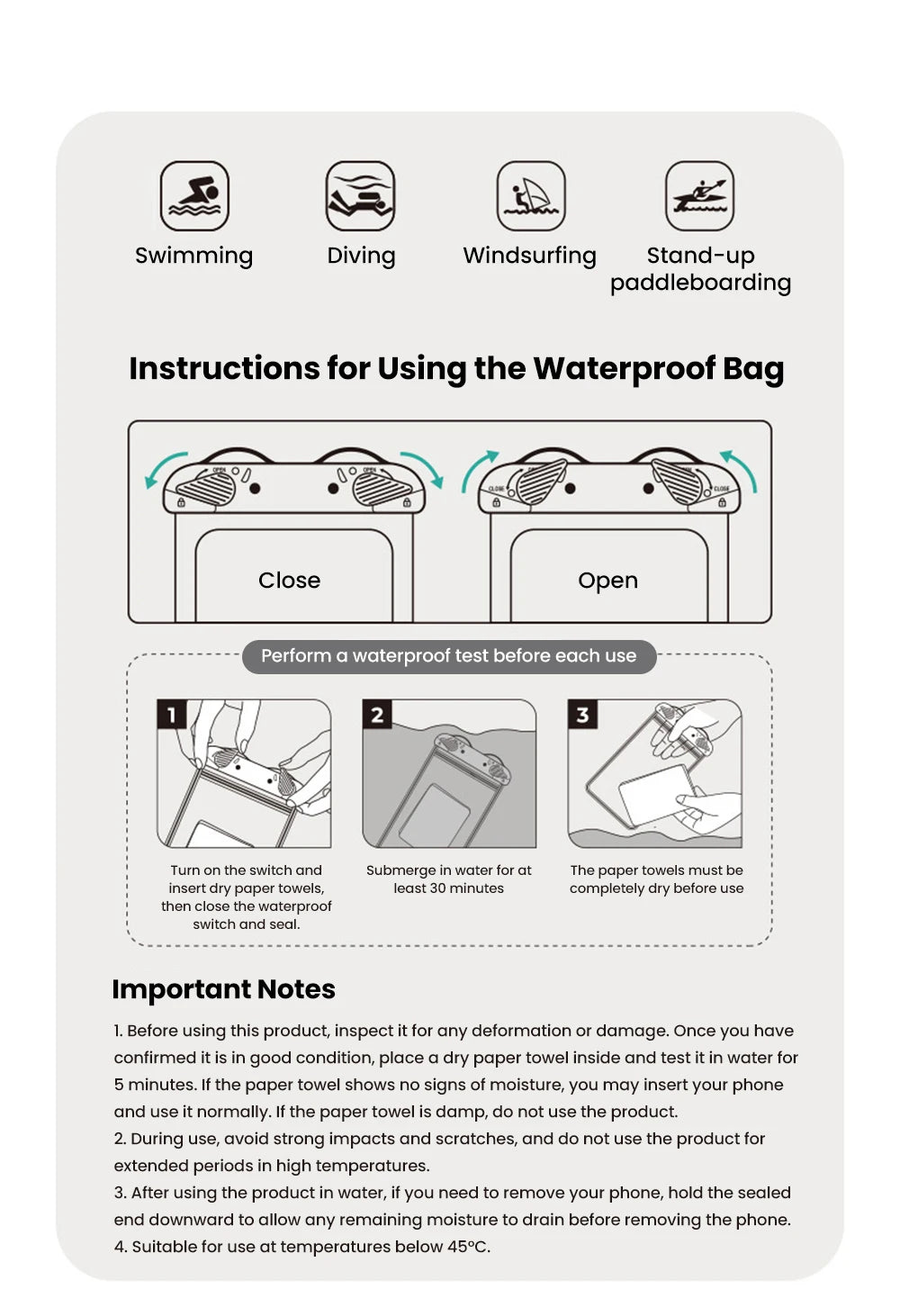 IPX8 Waterproof Phone Pouch 7.5" Universal Dry Bag Underwater Touch Screen Phone Casefor Swimming Rafting Beach