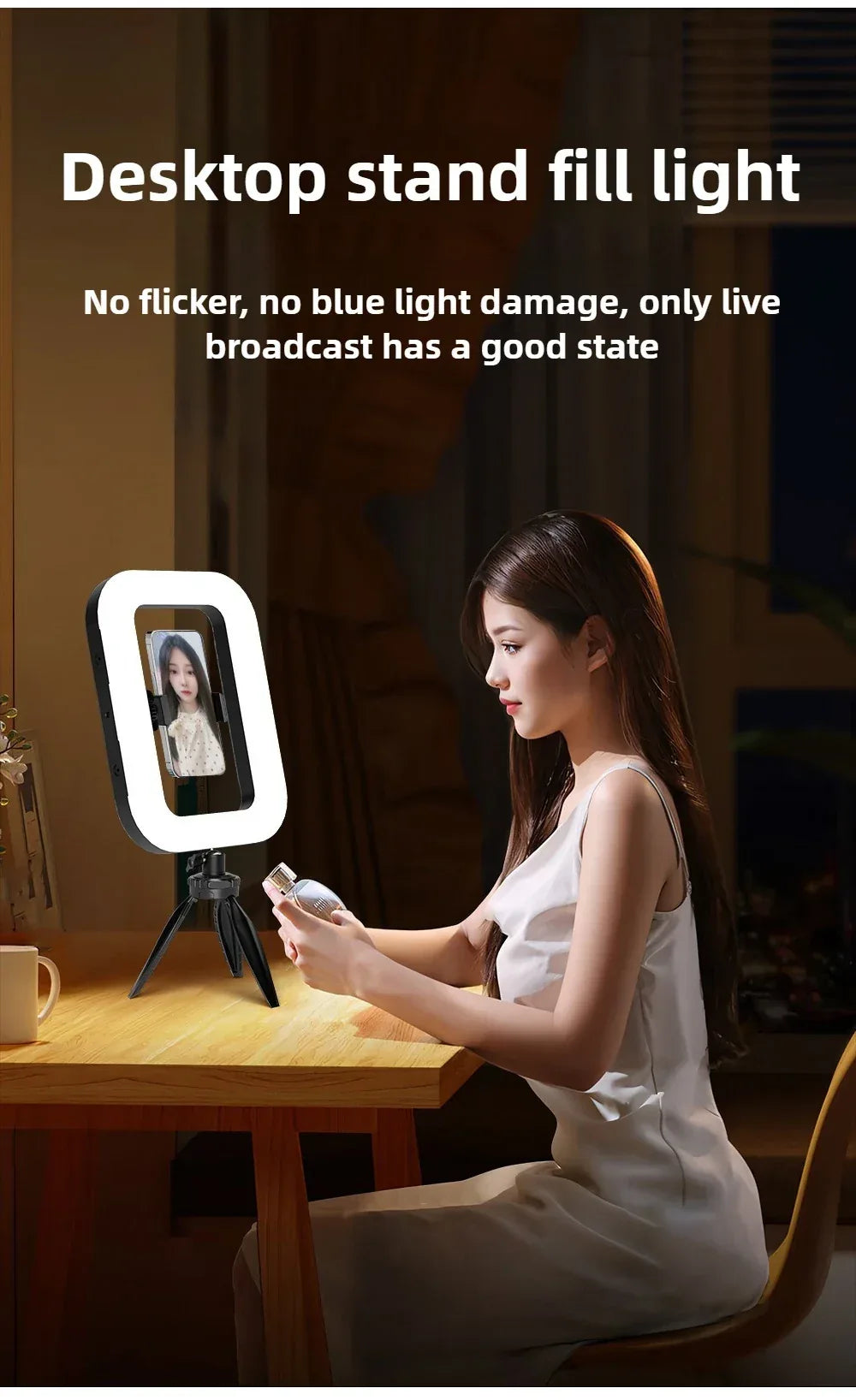 2500K-8500K RGB Three-color Dimming Ring Rabbit Cage Fill Light Selfie Live Broadcast Photography Light for Phone Action Camera