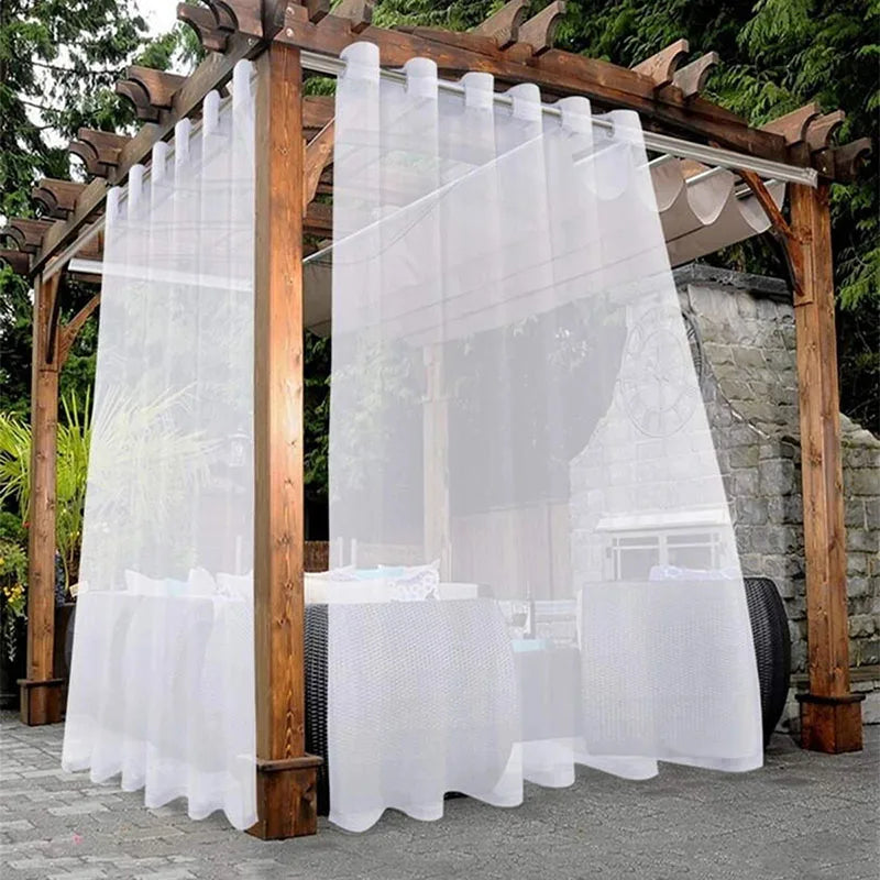 1 Pcs Outdoor Waterproof Sheer Curtain Translucent Bedroom Indoor Blackout Curtain Porch Pergola Patio Pavilion Terrace Curtains