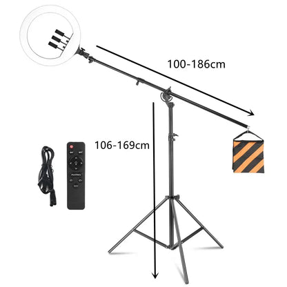 SH 18 Inch Knob Ring Light LED Selfie Video Lamp With Tripod Stand Phone Clip For YouTube Live Lighting Photo Photography Studio