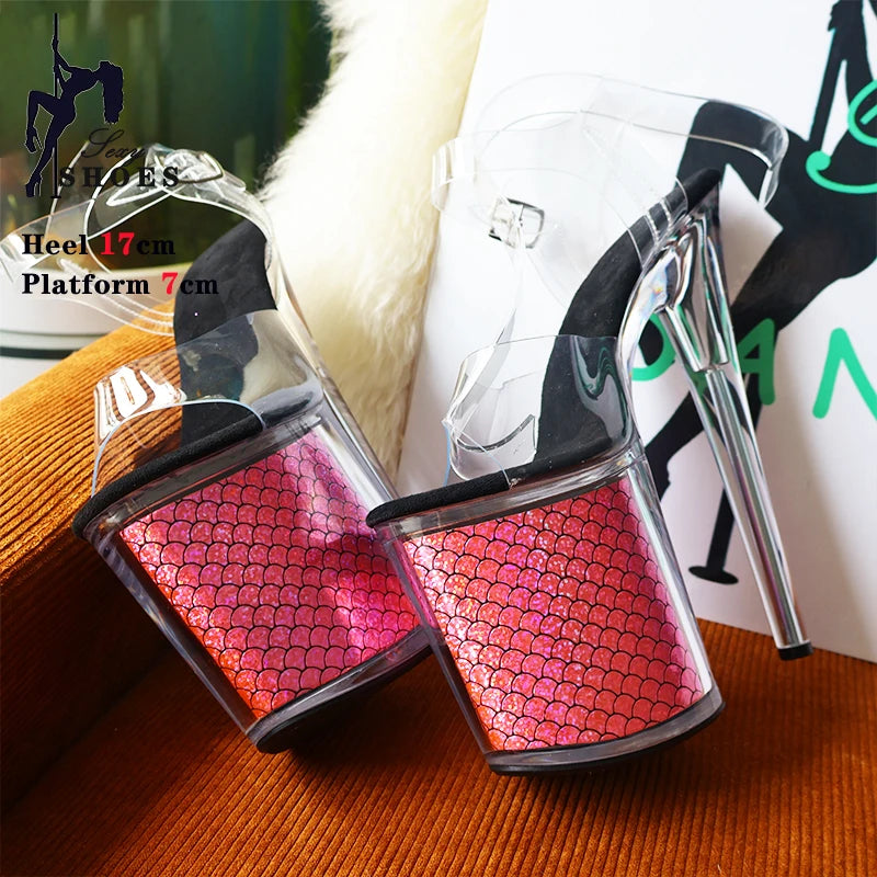 New Pattern Superior Quality Super High Heel Ladies Shoes High Heel Ladies Shoes 17CM/7inches Crystal Thin Heels Sandals Wedding