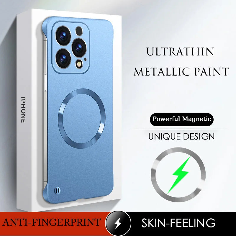 New Slim Thin Matte Metal Painted PC Magnetic Case For Magsafe iPhone 17 Air 17 16 15 14 13 12 Pro Max Plus Frameless Cover