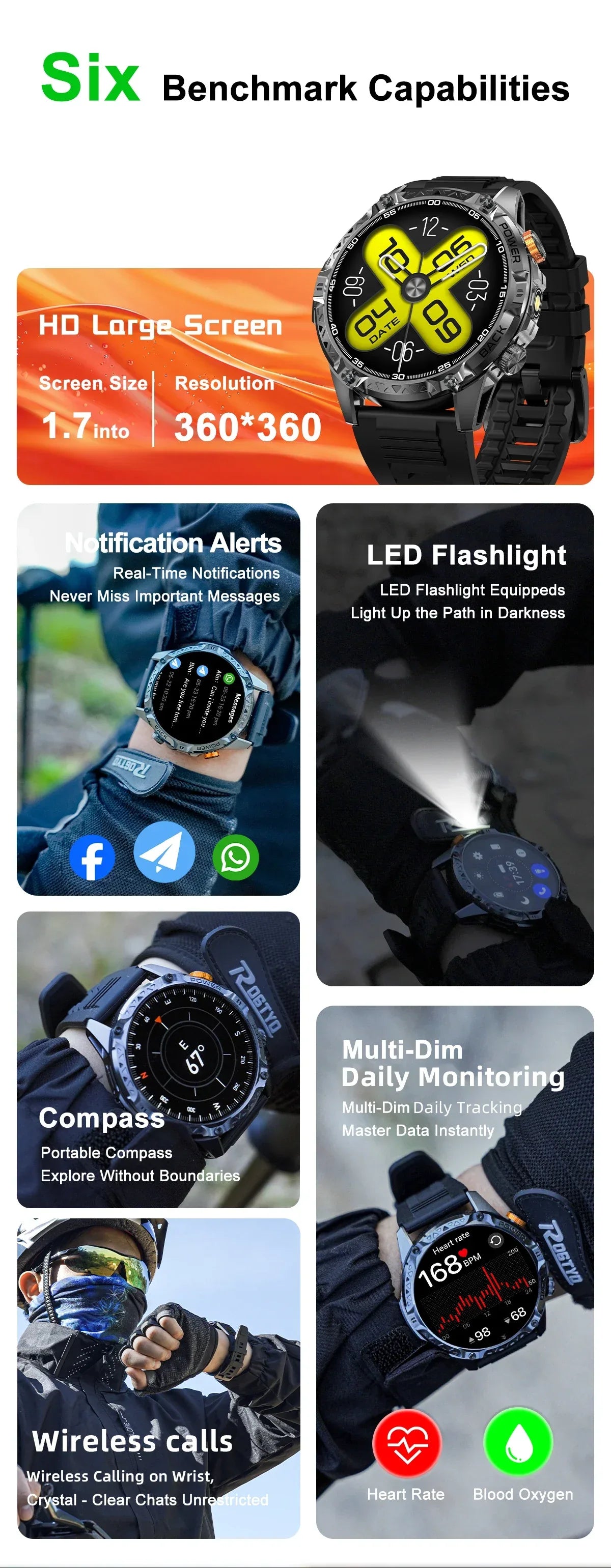 LIGE New Military For T-Rex 3 Ultra Smart Watch 1000mAh Battery IP68 Waterproof Compass Flashlight Sports Tracker Smartwatch Men