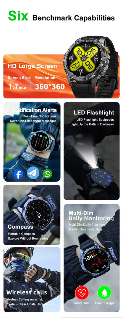 LIGE New Military For T-Rex 3 Ultra Smart Watch 1000mAh Battery IP68 Waterproof Compass Flashlight Sports Tracker Smartwatch Men