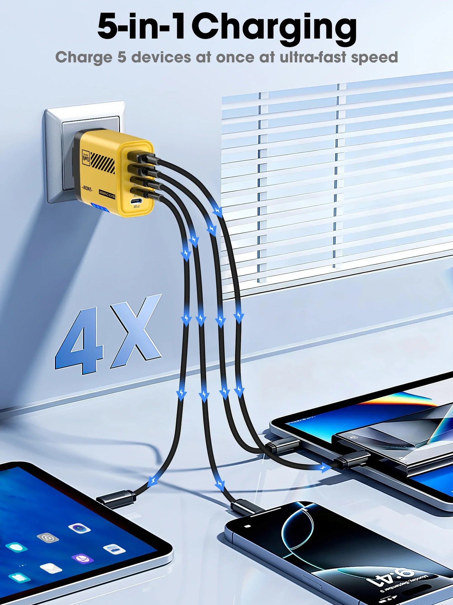 5 Port GaN USB C Charger 240W PD Fast Charging Adapter For iPhone 17 16 15 Pro Samsung Xiaomi Huawei Laptop Desktop PD Charger