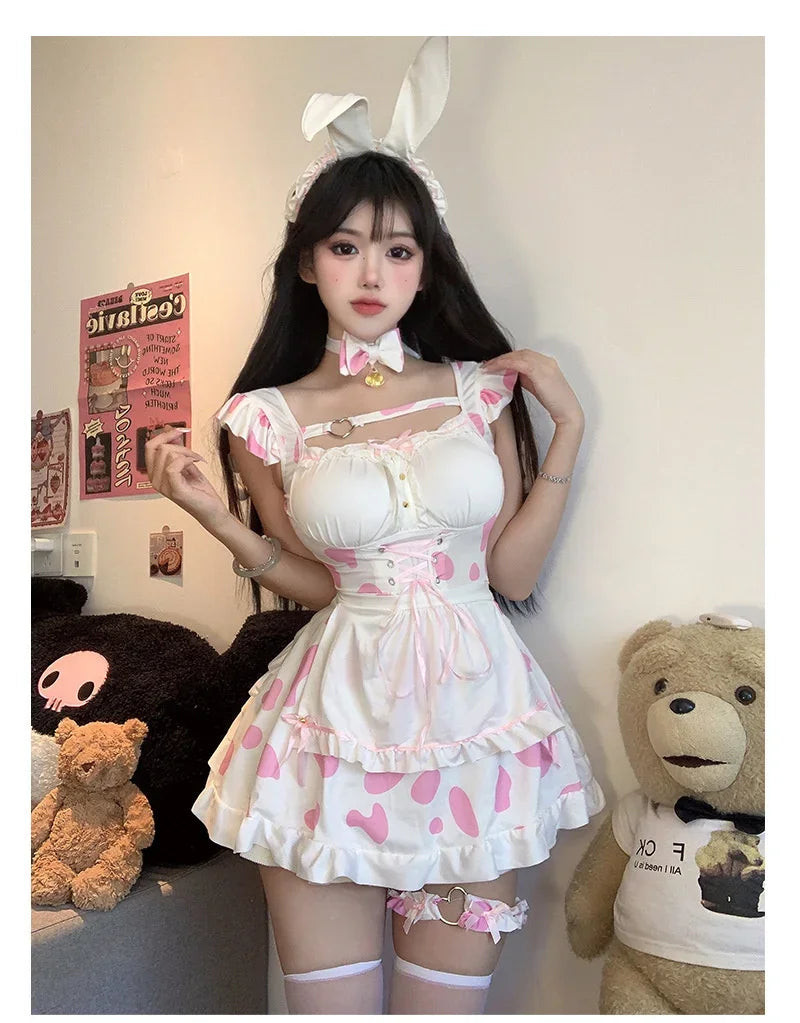 Robe de Cosplay de Demoiselle d'Honneur Sexy, Uniforme de Fille de Lapin Mignon, Abonnés de Couleurs Durables, avec Col à