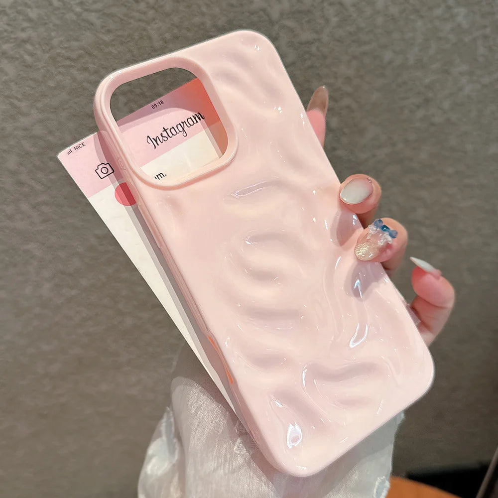 Luxury Soft Silicone For iPhone 11 12 13 14 15 16 17 Pro Max Plus Wave Fold Pattern Candy Bumper Back Cases Protective Cover