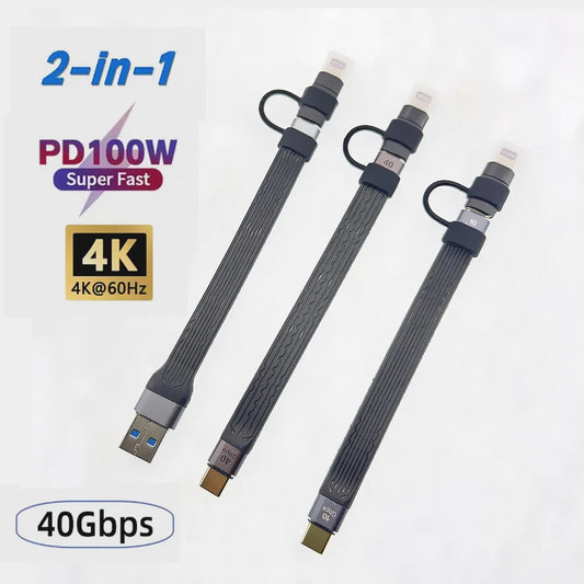 USB3.1 10Gbps Short Cable 2 in 1 PD 100W USB to Type C Converter Fast Charging Adapter Cord USB4 40Gbps Cable for SSD Power Bank