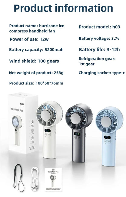 Xiaomi 5200mah Handheld Fan Electric Hand Fans Ice Compress High-speed Cooling USB Rechargeable Portable LED Digital Display