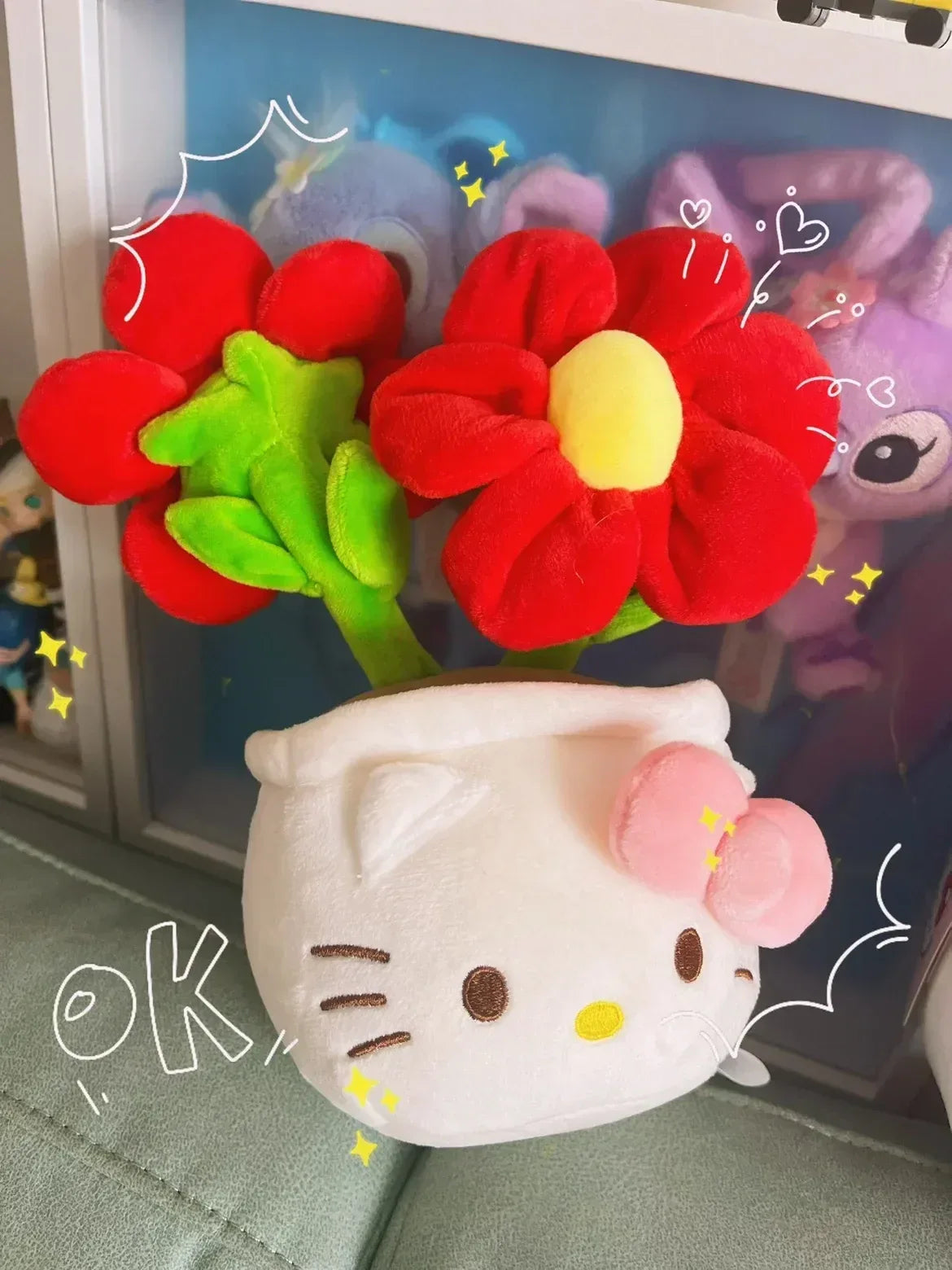New Sanrio Kawaii HelloKitty Plushie Stuffed Potted Plant Orange Plush Doll KT Purple Flower Room Peluche Kid Christmas Gift