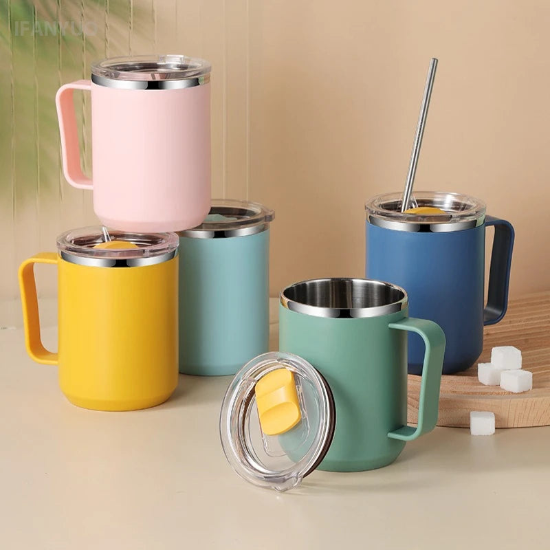 450ML Stainless Steel Insulated Mug with Lid Double Layered Cup Wall Coffee Thermos Cup for Office Outdoor Portable Water Bottle