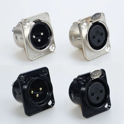 JCD XLR 3Pin Male/Female Microphone Audio Cable Plug Panel Pure Black Silver Copper Gold-Plated XLR Connector Socket