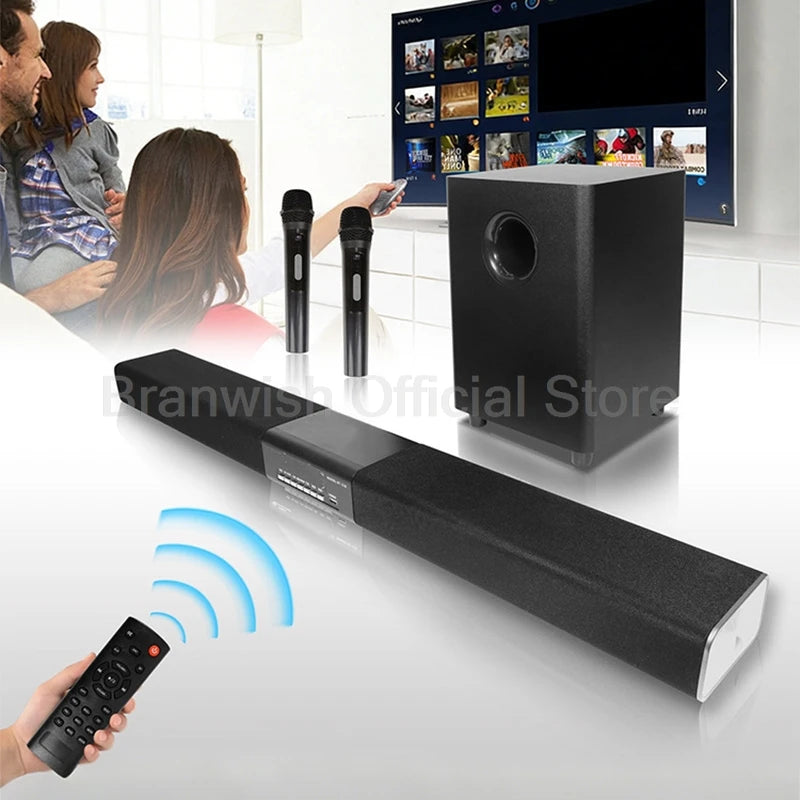 Powerful Bass 2.1 Soundbar With Subwoofer Wireless Karaoke Microphone Bluetooth 5.3 Home Theater Audio For TV Projector Home KTV