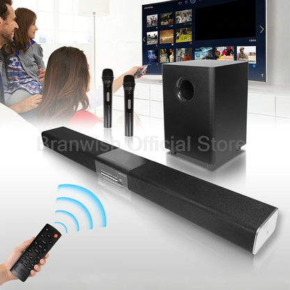 Powerful Bass 2.1 Soundbar With Subwoofer Wireless Karaoke Microphone Bluetooth 5.3 Home Theater Audio For TV Projector Home KTV