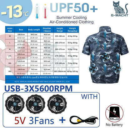 G-MACHT Men Short Sleeve 4Fans Cooling Jacket USB Air Conditioning Clothing Outdoor Work Fishing Heat Protection Cooling Vest