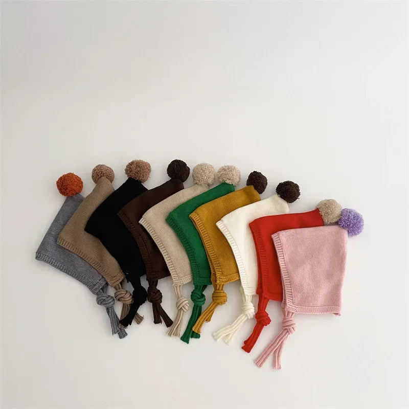 Winter Pompom Baby Hat Cute Cartoon Newborn Knitted Cap Autumn Warm Woolen Kids Boy Girl Ear Protection Hats