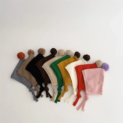Winter Pompom Baby Hat Cute Cartoon Newborn Knitted Cap Autumn Warm Woolen Kids Boy Girl Ear Protection Hats