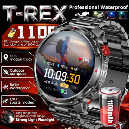 2026 Edition Military Outdoor Sports Smartwatch 1.7-inch AMOLED screen 1100 mAh battery LED flashlight Bluetooth call Waterproof
